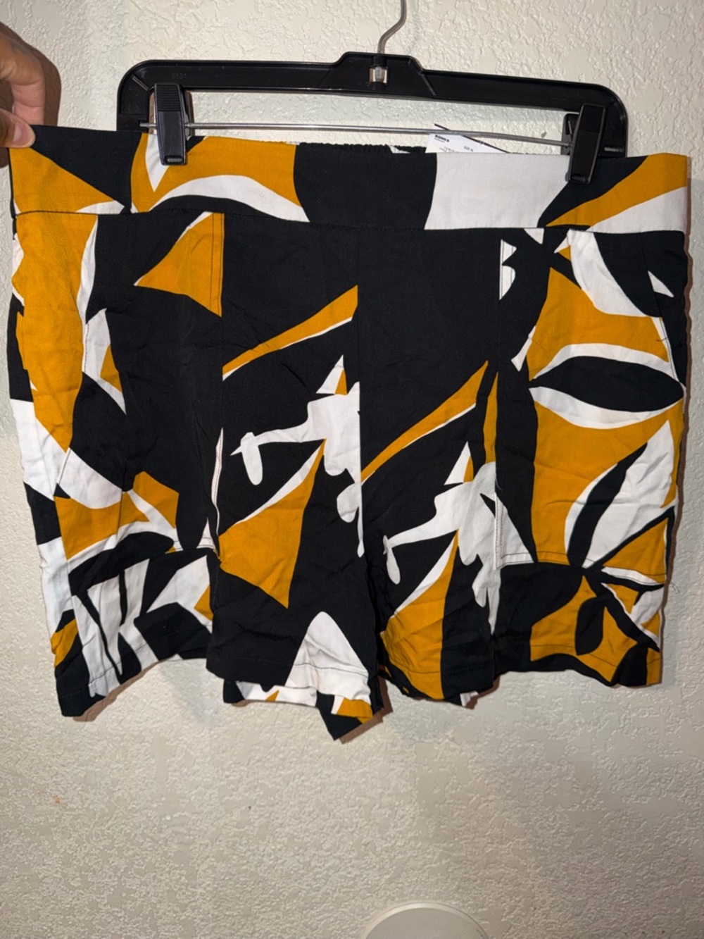 Nine West High-Waist Abstract Print Shorts in Black, White & Mustard